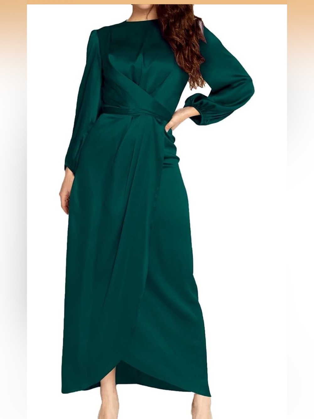 Elegant Long Sleeve Maxi Dress in Deep Teal